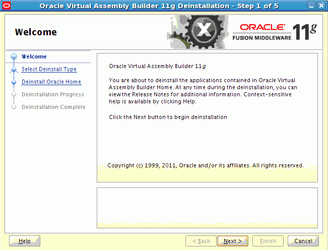 Deinstall Welcome page