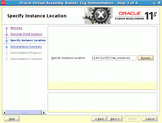 Specify Instance Location page