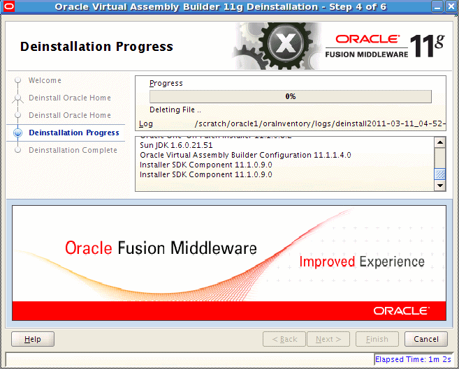 Deinstallation Progress page
