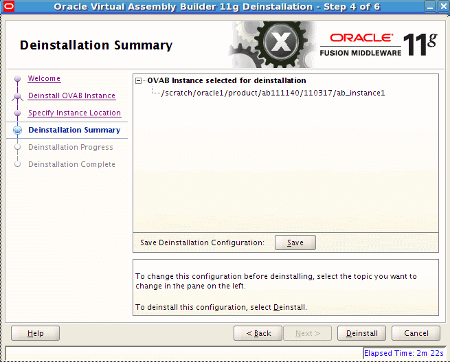 Deinstallation summary page