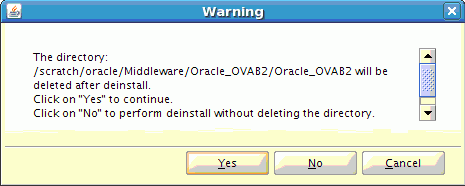 Deinstallation Warning pop-up
