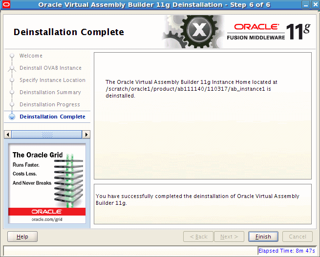 Deinstallation Complete page