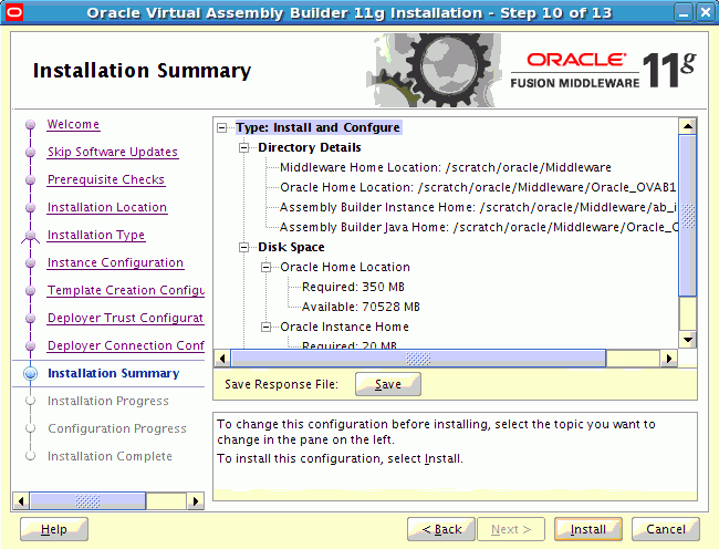 Installation Summary page