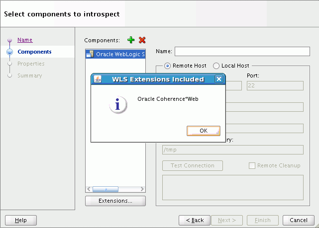 Viewing extensions for a component.