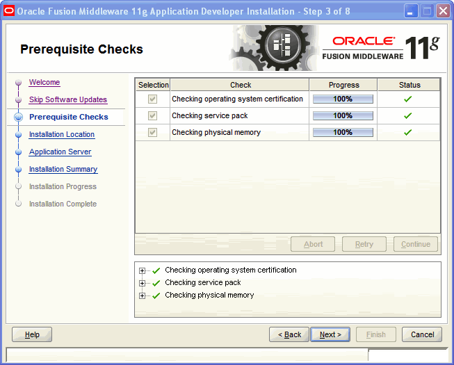 Prerequisite Checks screen
