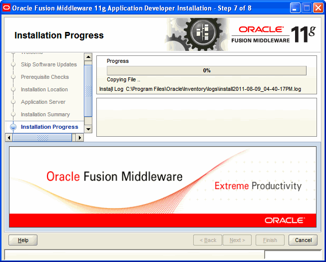 Installation Progress screen