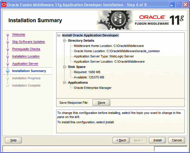 Installation Summary screen