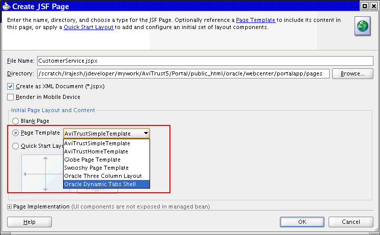 Page Template Option in JDeveloper