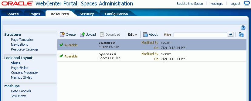 Built-in default skins