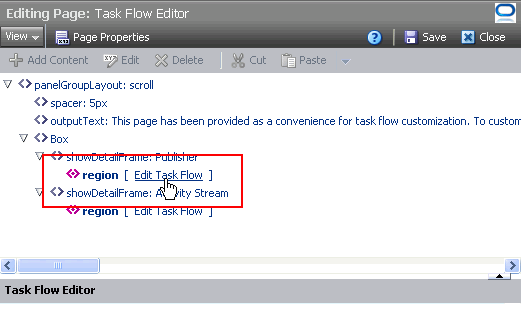 Edit Task Flow link next to a region tag