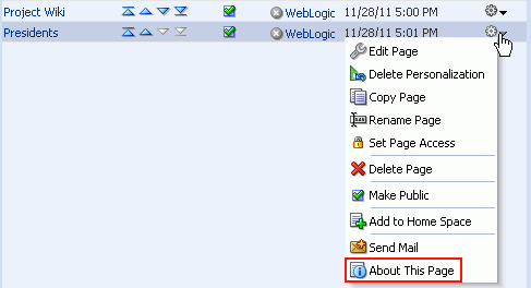 Viewing Information About a Page in a Space