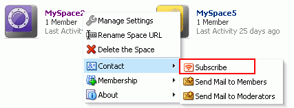 Subscribe option on a space&rsquo;s Actions menu