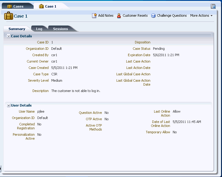 Case Details page