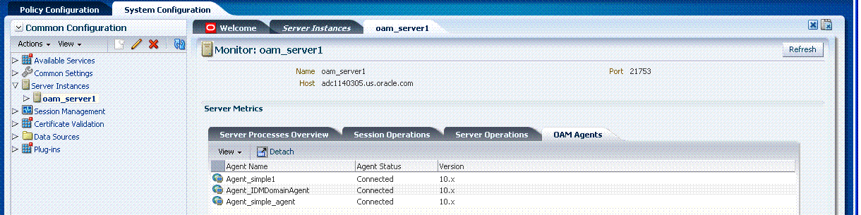 OAM Agents Monitoring Page