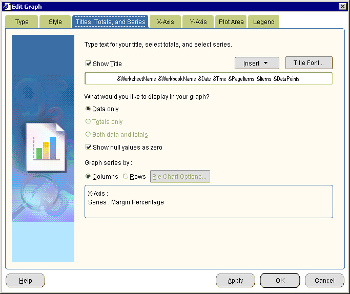 The Title, Totals, and Series dialog.