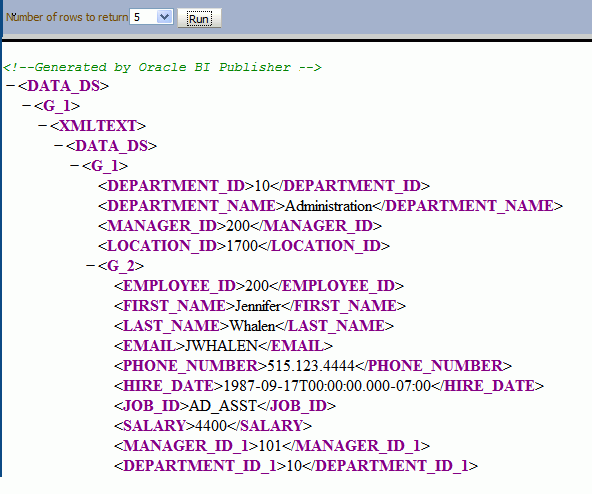 Sample data extract of data stored as CLOB