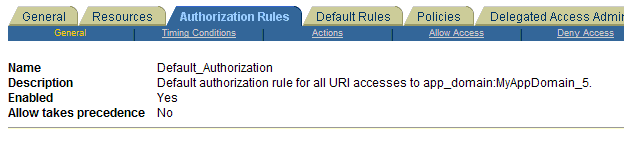 OAMCfgTool Sample Authorization Rules Tab