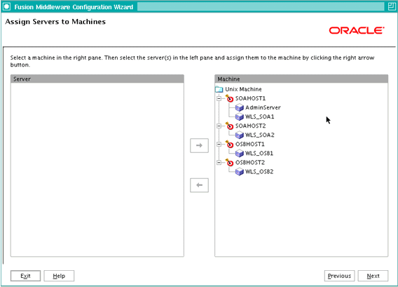 Assign Servers to Machine screen