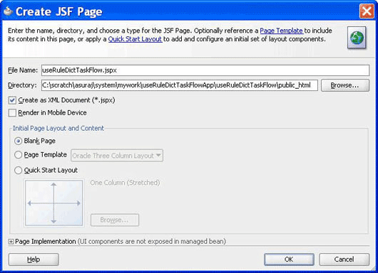 Specifying the Name of the JSF Page for the Task Flow