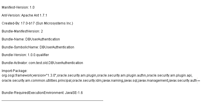 MANIFEST.MF for Sample Database User Authentication Plug-in