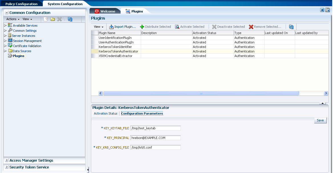 Plug-ins Node, Common Configuration, Plugins Page