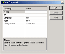 Properties for Fragment dialog box