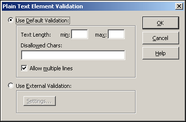 Plain Text Element Validation dialog box