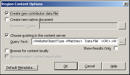 Region Content options dialog box