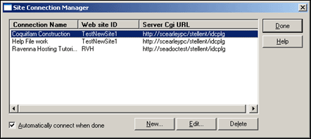 Site Connection Manager dialog box