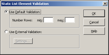 Static List Element Validation dialog box