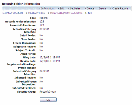 Text describes the Record Folder Information Page.