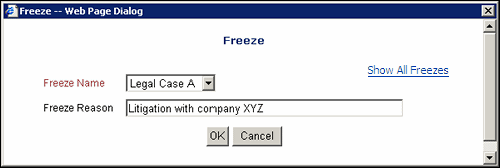 Surrounding text describes the Freeze/Unfreeze Dialog Page.