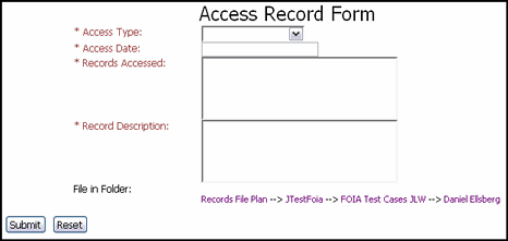 Surrounding text describes the Access Record Form.