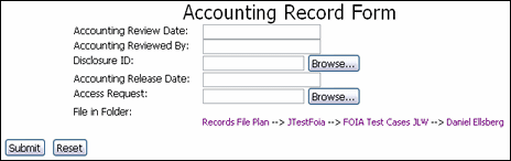 Surrounding text describes the Accounting Record Form.