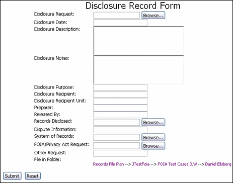 Surrounding text describes the Disclosure Record Form.
