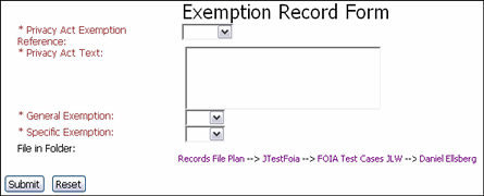 Surrounding text describes the Exemption Record Form.