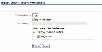Surrounding text describes the Export with Schema Page.
