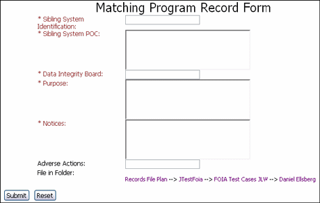 Text describes the Matching Program Records Form.