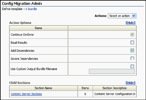 Config Migration Admin screen.