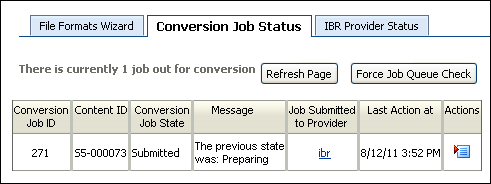 Conversion Job Status page
