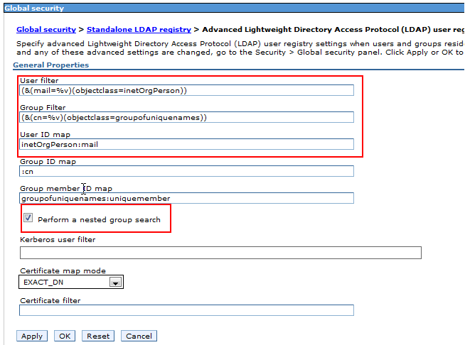 Advanced LDAP User Registry Settings