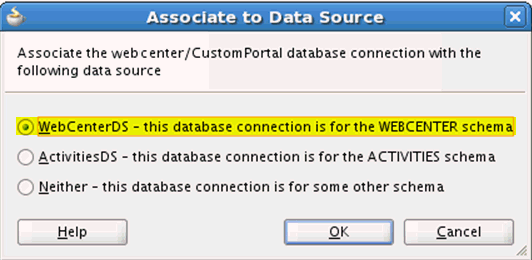 Associate to Data Source Dialog - WebCenterDS