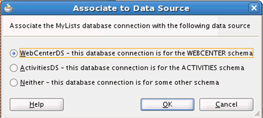 Associate to Data Source Dialog - WebCenterDS