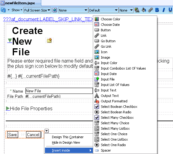 JSF page displayed in Design editor
