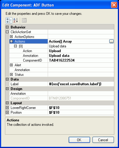 Property Inspector Window for an ADF Component