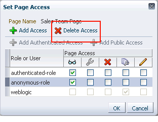 Delete Access option in Set Page Access dialog