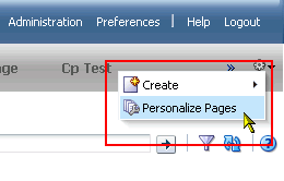 Personalize Pages option on Actions menu