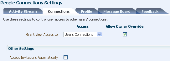 Configuration settings for Connections
