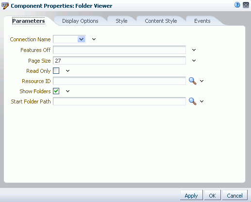 Folder Viewer Task Flow Component Properties