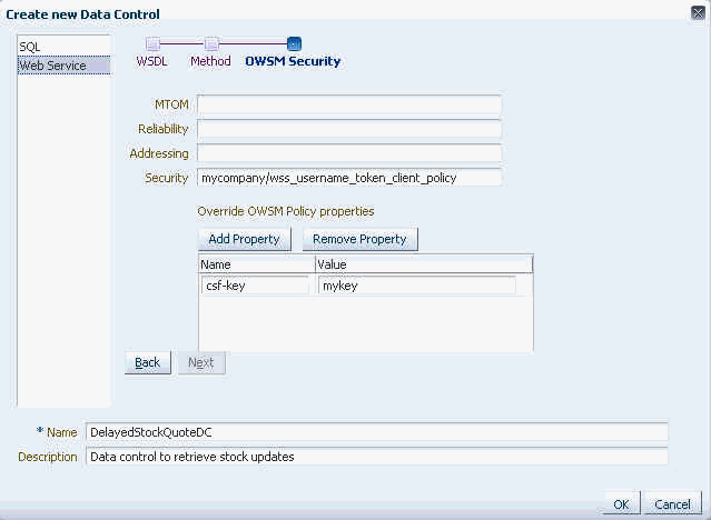 Web Service Data Control OWSM Security